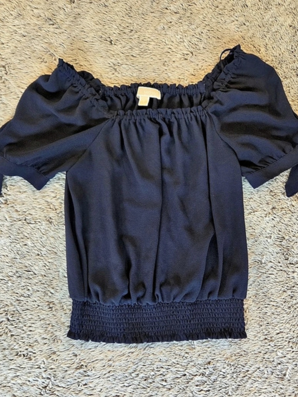 Michael Kors Off-The-Shoulder Smocked Hem Tie-Sleeve Blouse Small